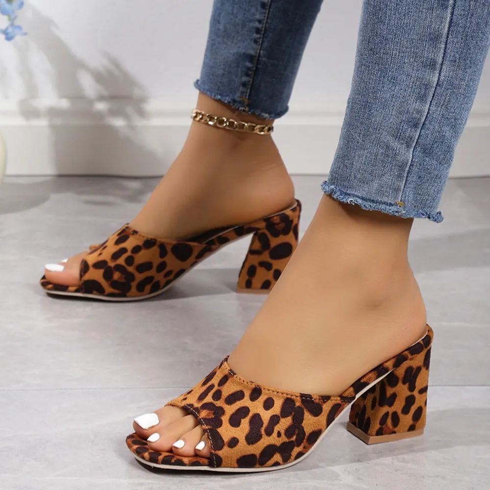 Block Heel Suede Sandal, Colour: Leopard, Size: 6