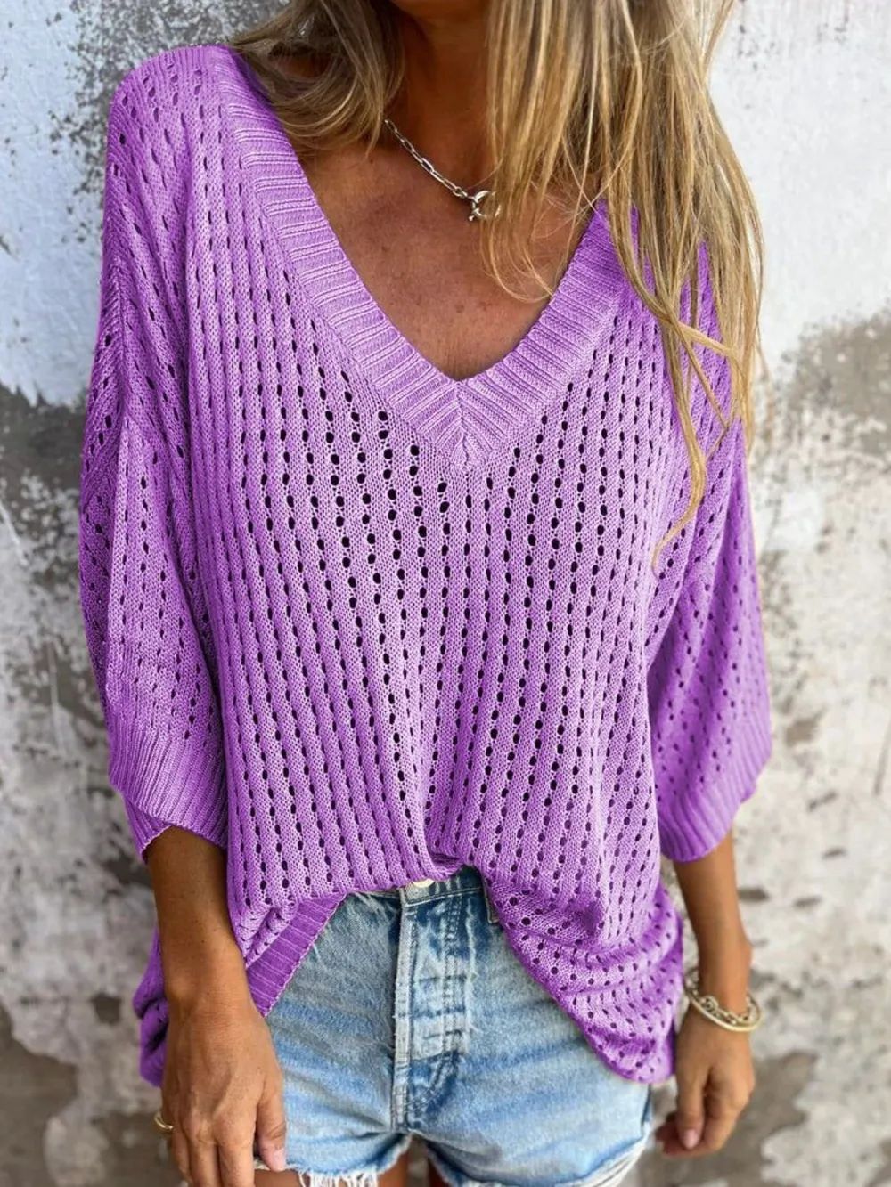 Full Size V-Neck Cover Up, Size: Medium, Colour: Heliotrope Purple