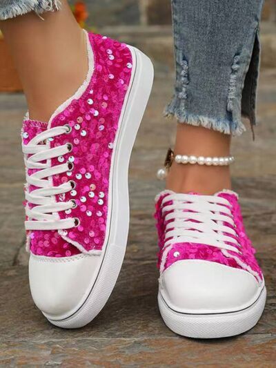 Sequin Flat Sneaker, Colour: Hot Pink, Size: 6