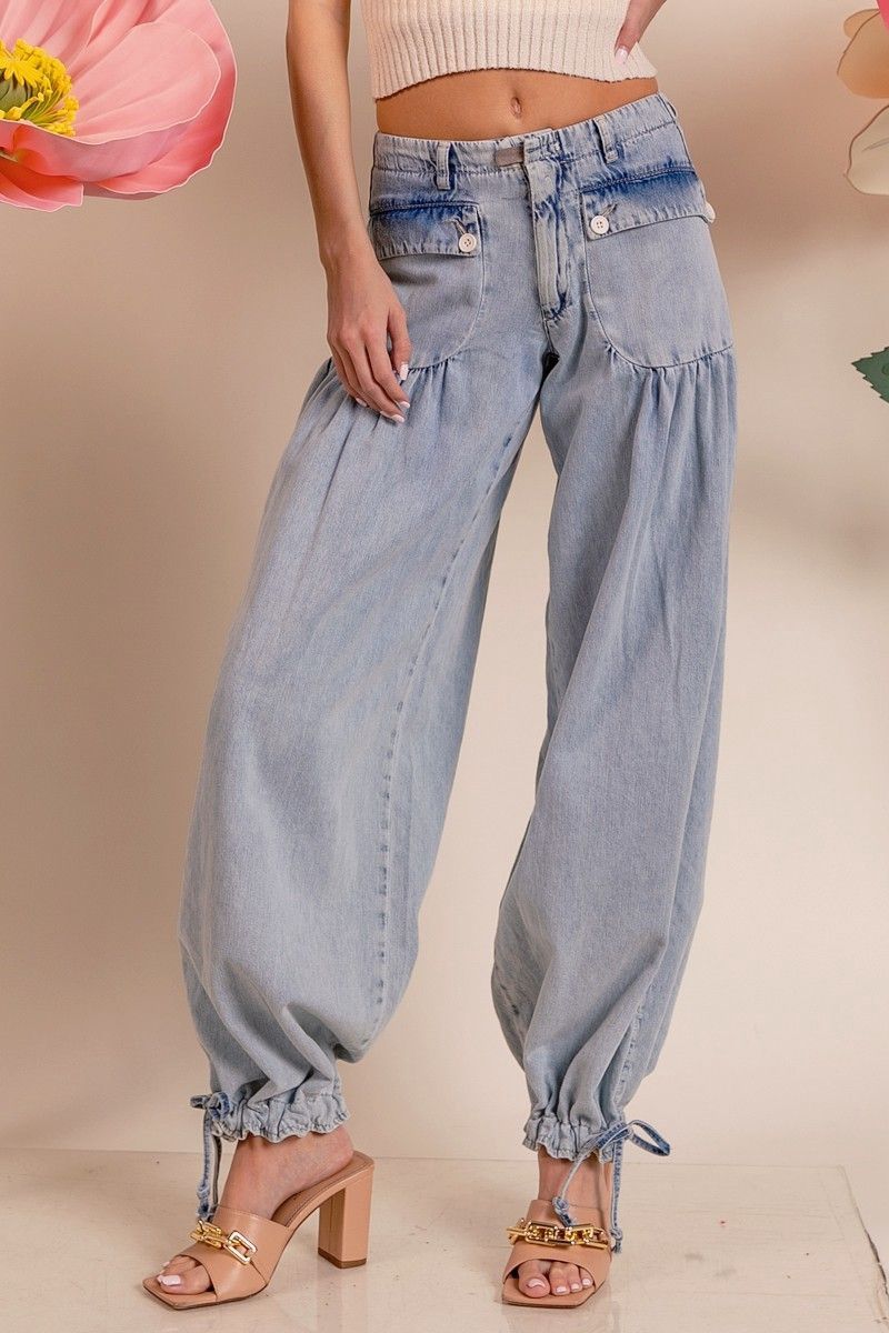 Washed Denim Wide Leg Pants, Size: Small