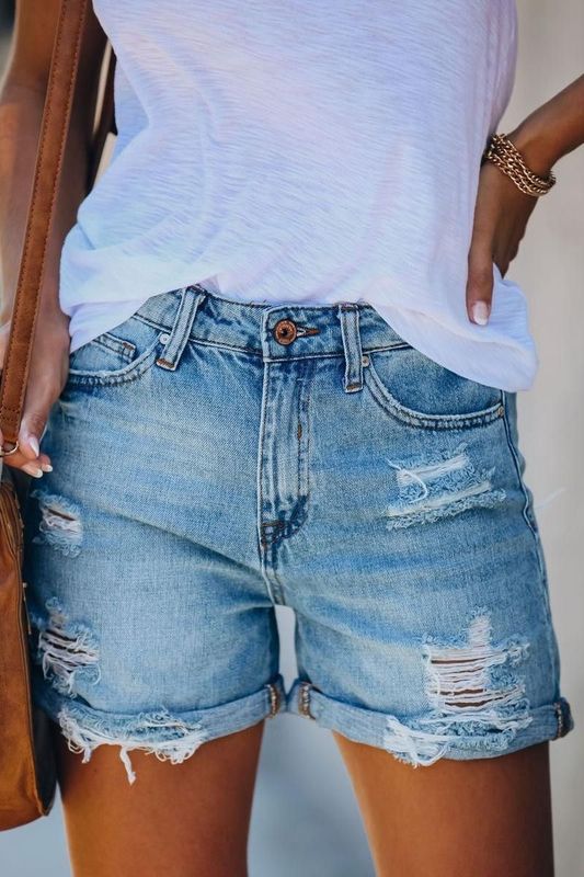 Street Style Distressed Denim Shorts