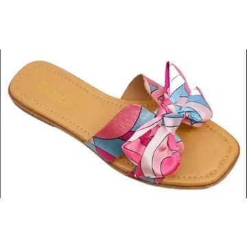 Women&#39;s Satin Printed Flat Summer Sandal Coral, Colour: Coral, Size: 5.5