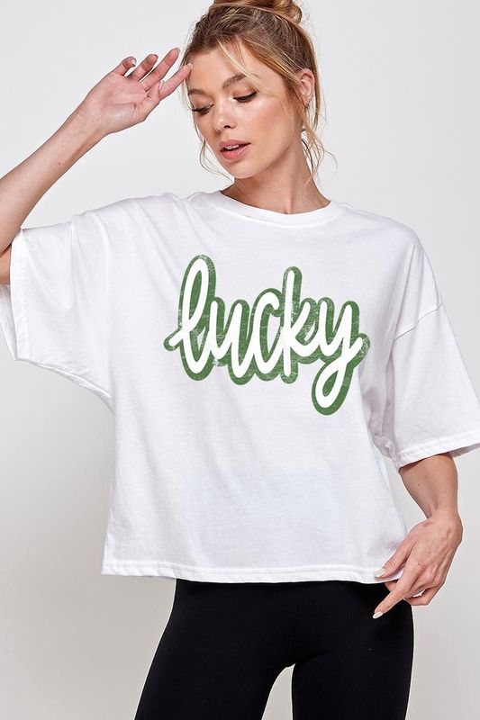 Distressed Lucky Relaxed Crop Top