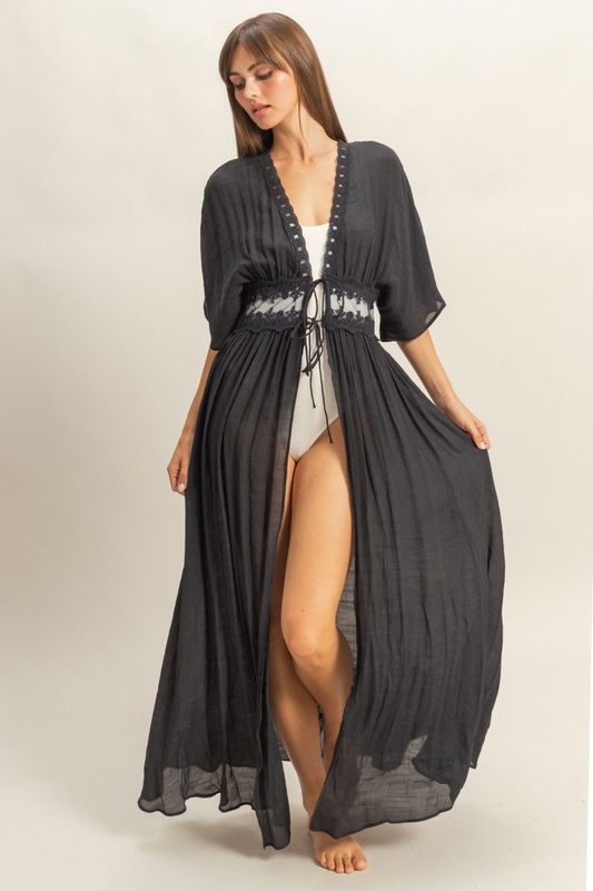 Tie-Front Lace Long Duster