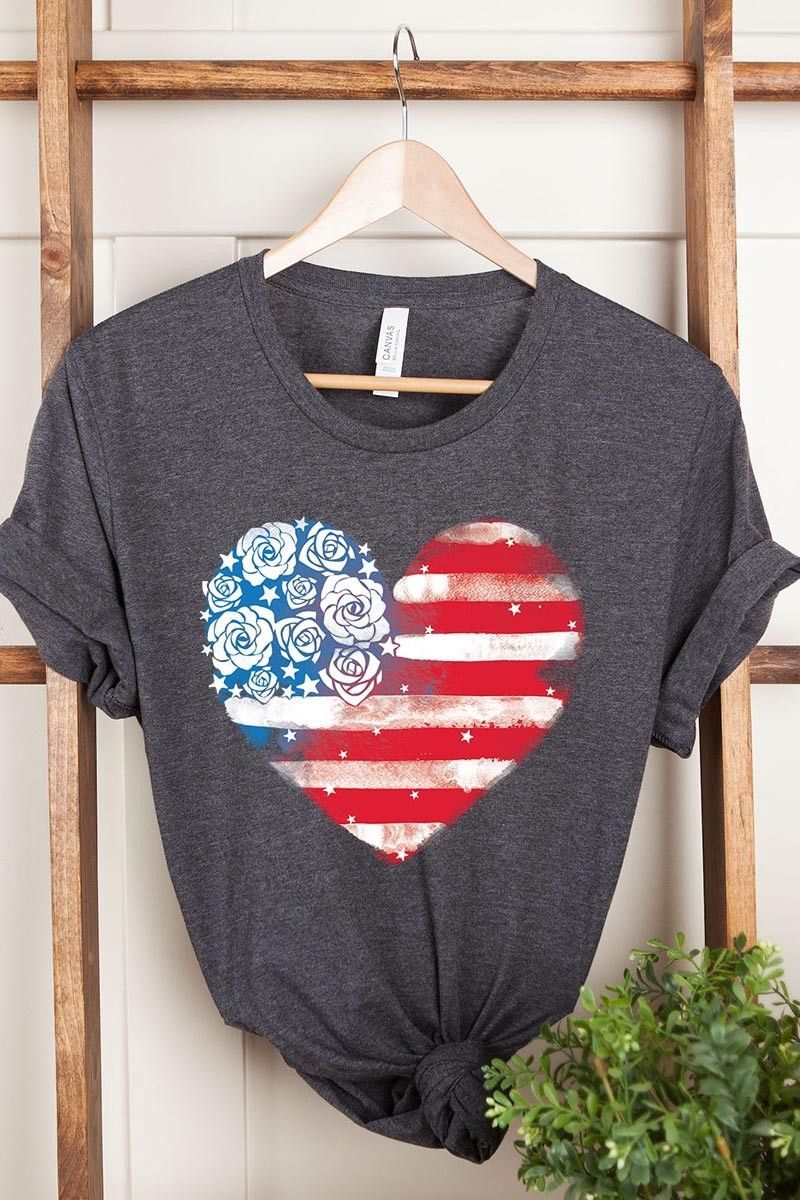 4th Of July Usa Flag Graphic T Shirt, Colour: Dark Grey Heather, Size: Small