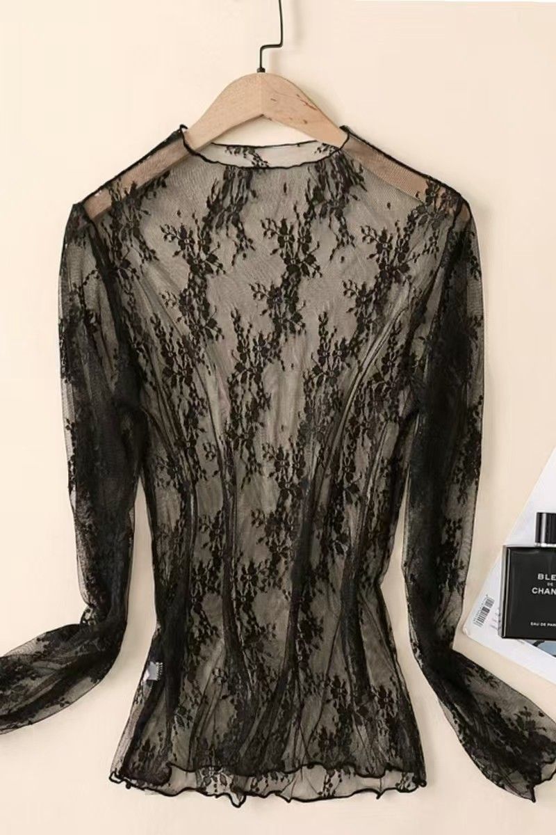 Lace Mesh Sheer Top, Colour: Black, Size: Small