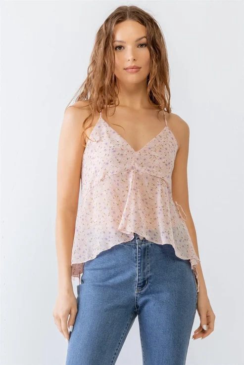 V-Neck Criss-Cross Tank Top, Colour: Pink, Size: Small