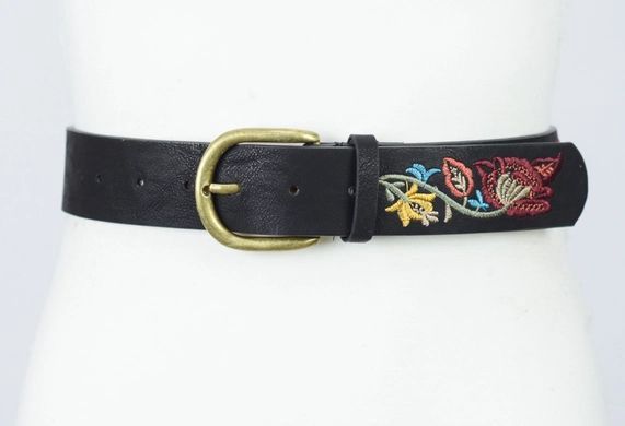 Flower Embroidered Statement Belt, Colour: Black