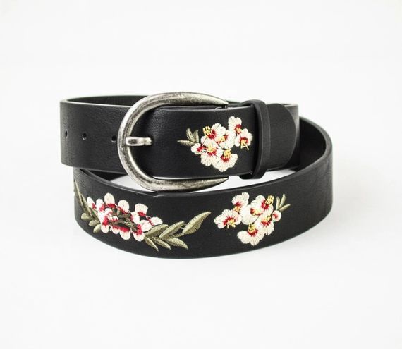 Hibiscus Embroidered Bohemian Belt, Colour: Black