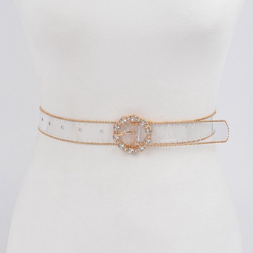 Transparent Stone Buckle Belt Gold Clear