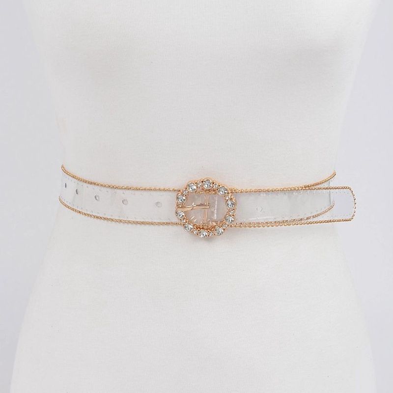 Transparent Stone Buckle Belt Gold Clear