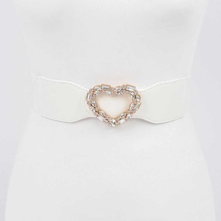 Heart Rhinestone Buckle Elastic Belt