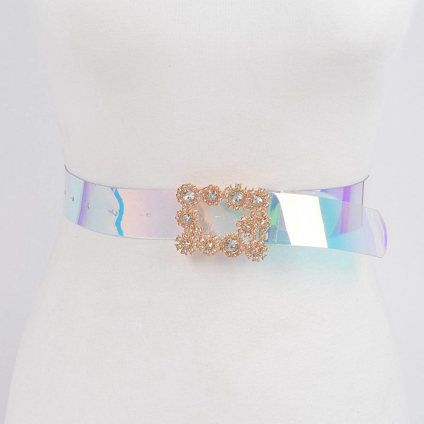 Transparent Stone Buckle Belt AB Gold