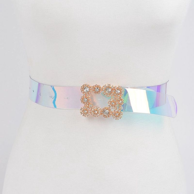 Transparent Stone Buckle Belt AB Gold