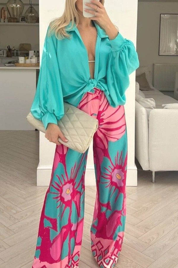 Printed Wide-leg Pants, Colour: Fuchsia, Size: Small