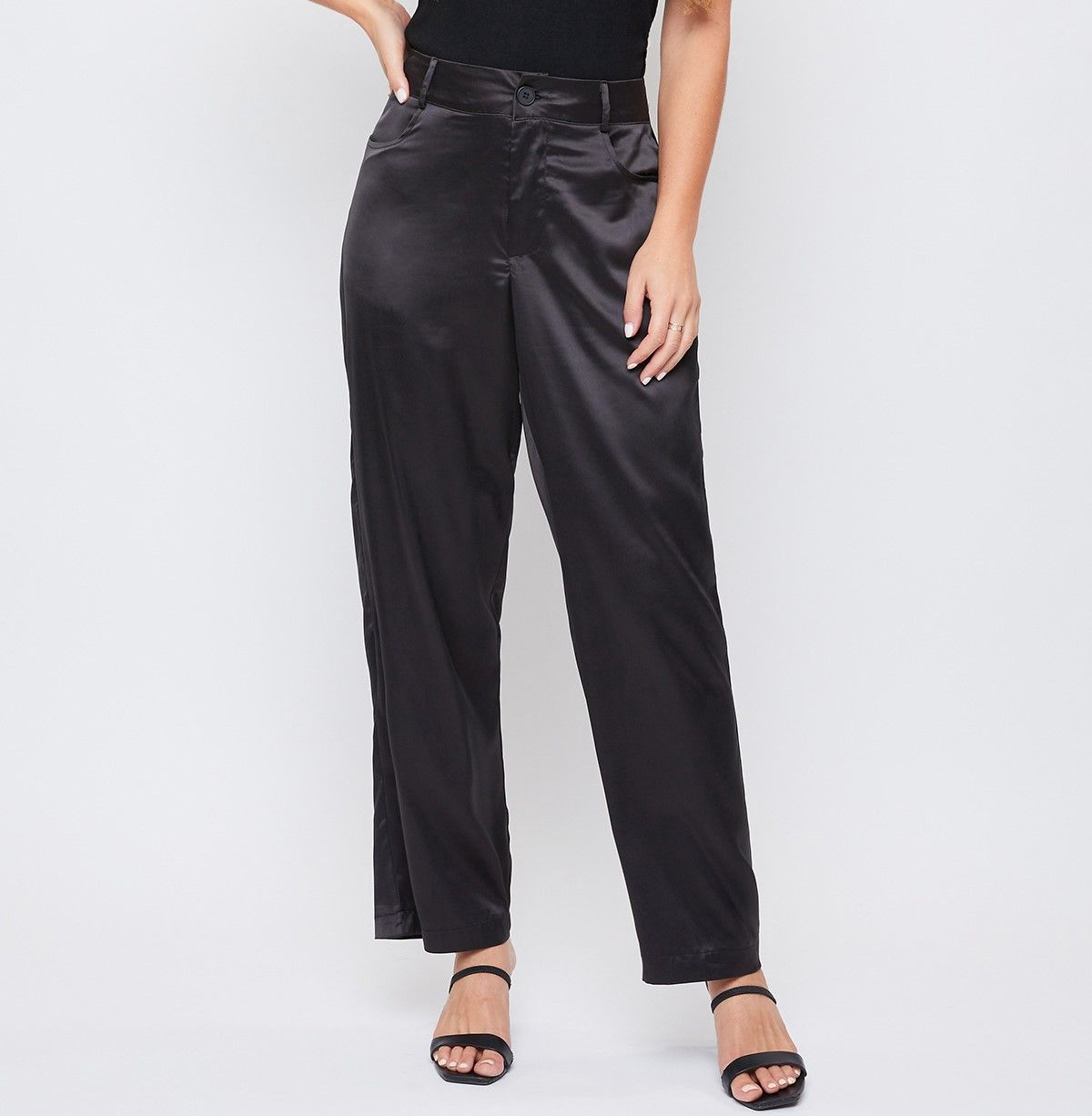 Missy Matte Stretch Satin Stove Pipe Pant, Colour: Black, Size: 4