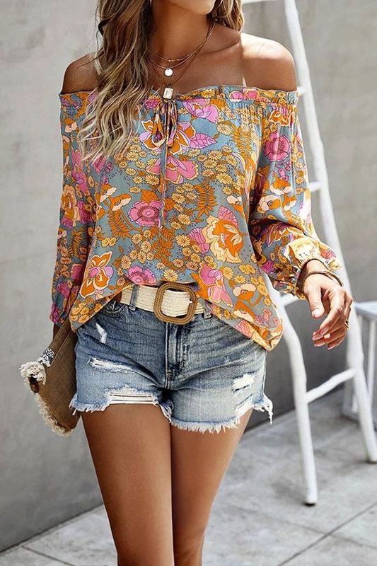 Off Shoulder Long Sleeve Graphic Top