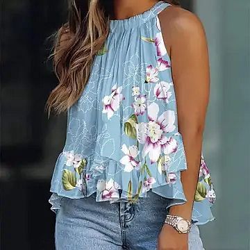 Floral Print Sleeveless Ruched Top, Size: Small