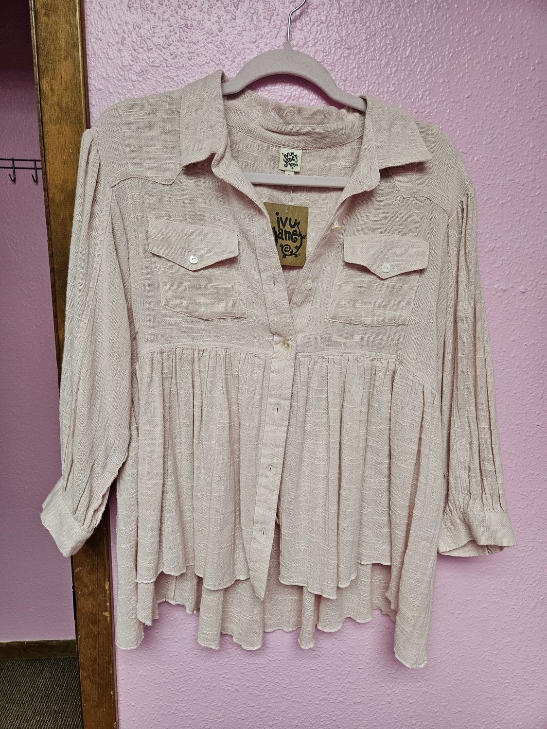 Pink Button Up Shirt, Size: Small