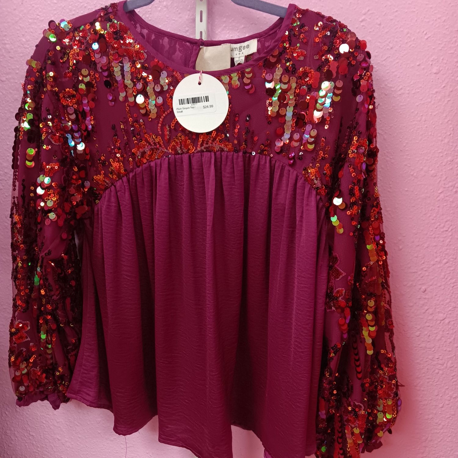 Plum Sequin Top, Size: Small