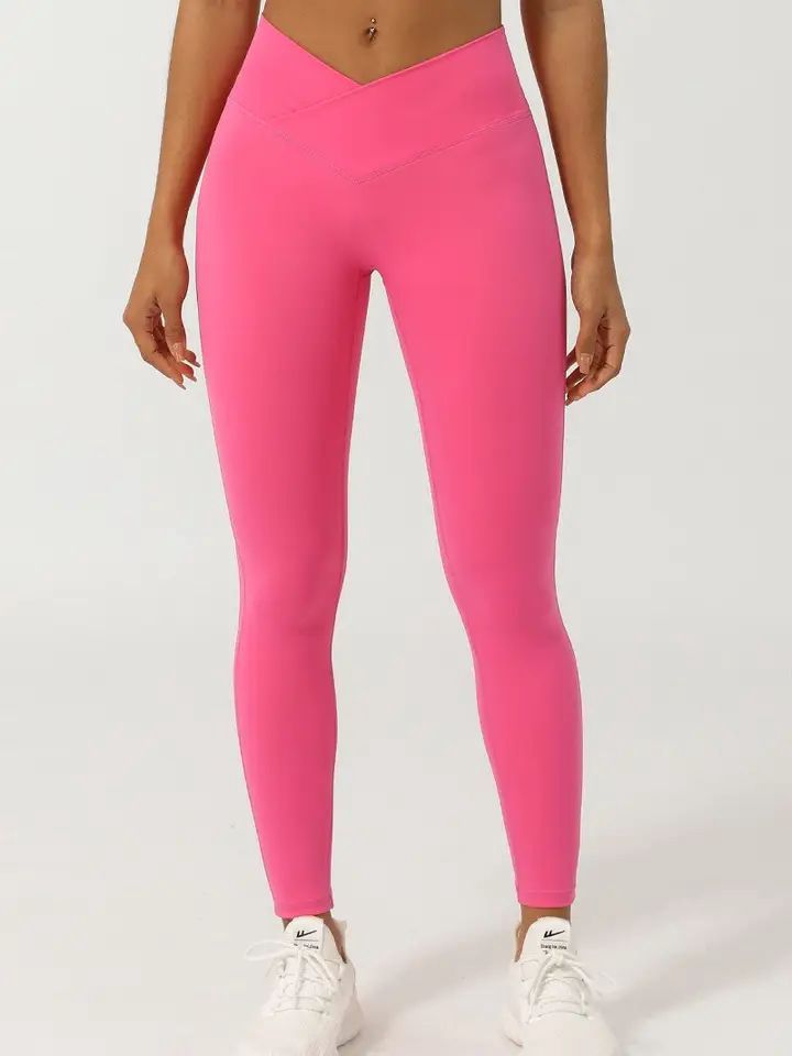 Cross-V Shaped Yoga Fitness Quick-Drying Pants, Colour: Rose, Size: Small