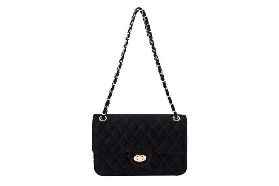 Ladies Faux Velvet Shoulder Handbag, Colour: Black