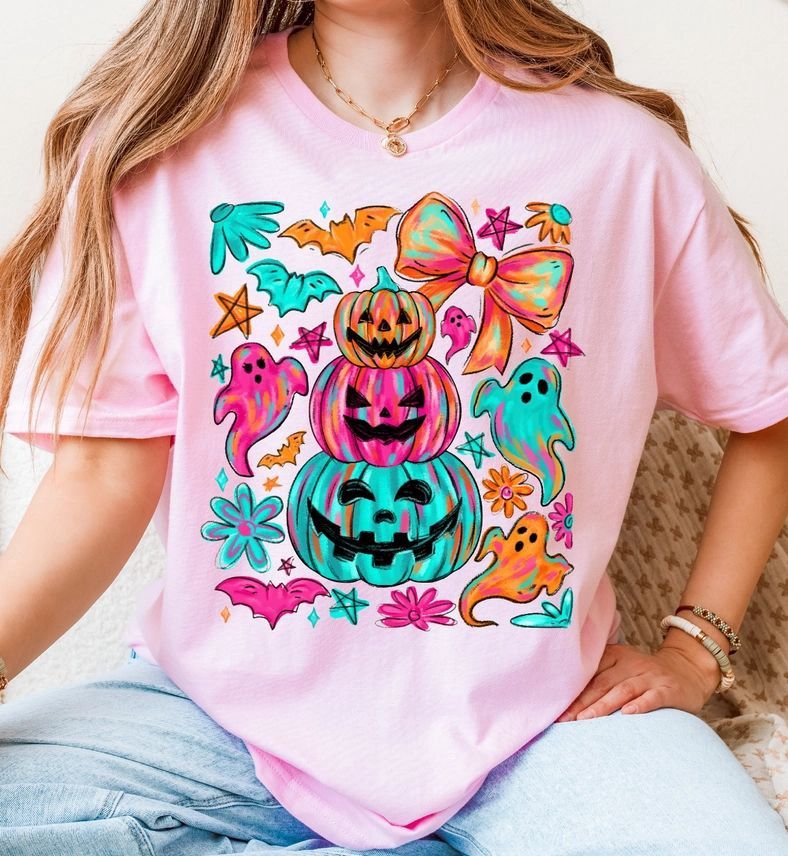 Halloween Ghost Tee, Colour: Pink, Size: Small