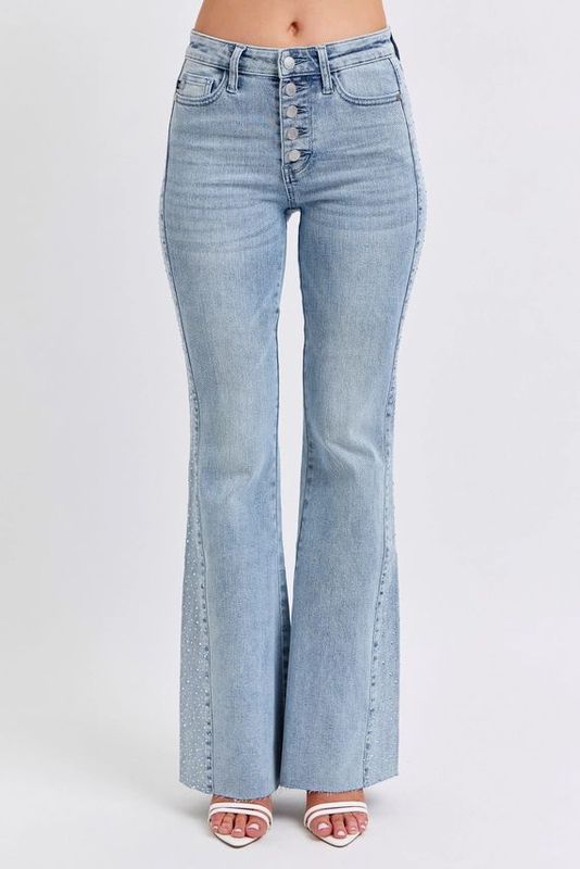 Judy Blue Mr Rhinestone Side Panel Detail Flare Jean