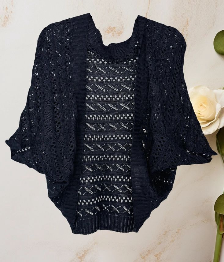 Two-Way Hollow Out Open-Front Sweater/Scarf, Colour: Black, Size: One Size Fits All