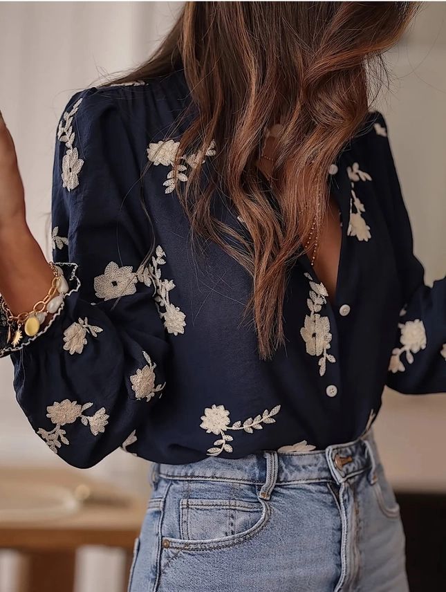 Floral Blouse, Colour: Blue, Size: Small