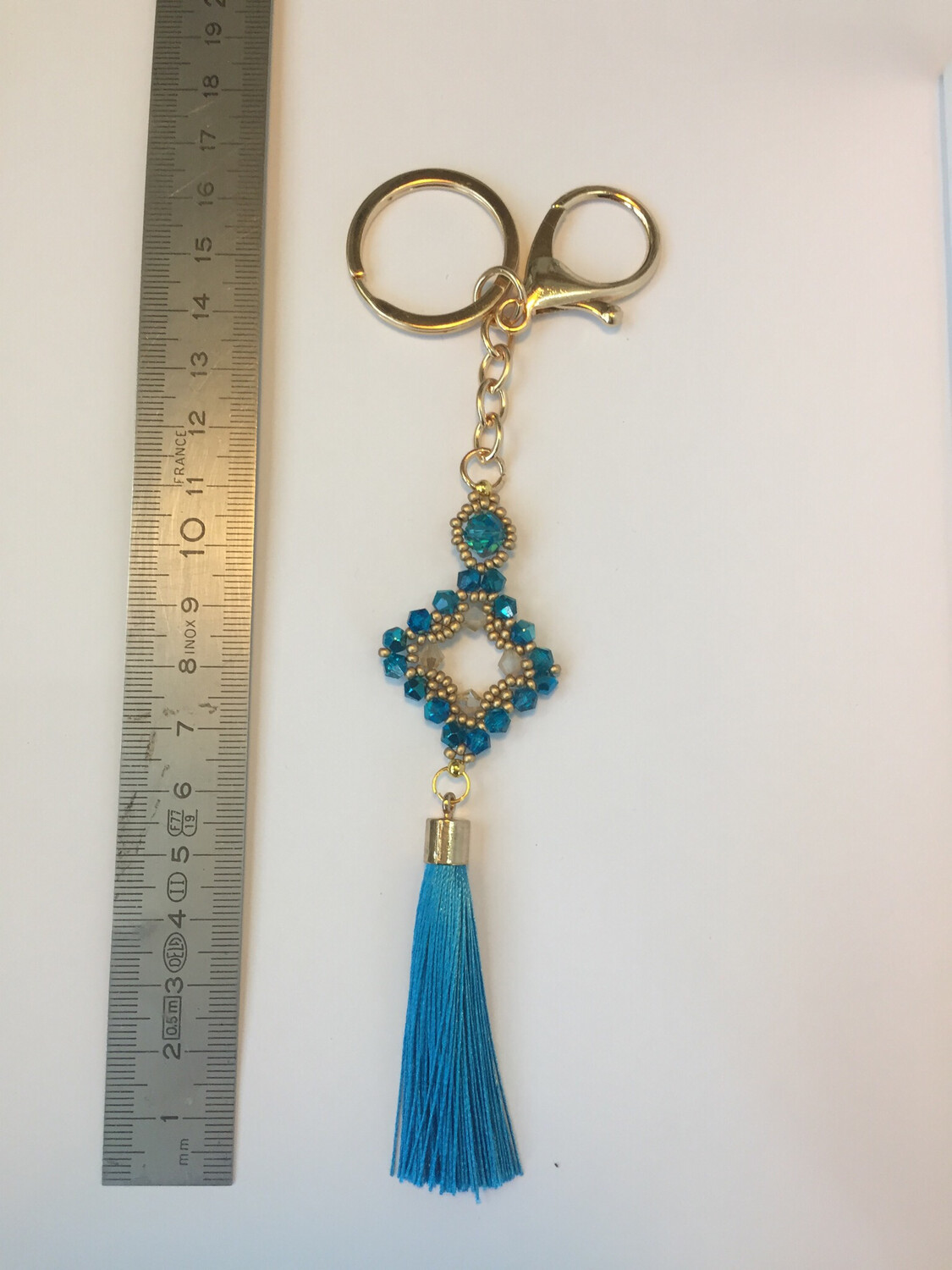 Losange turquoise pendentif de sac ou porté clé/ fait main pièce unique