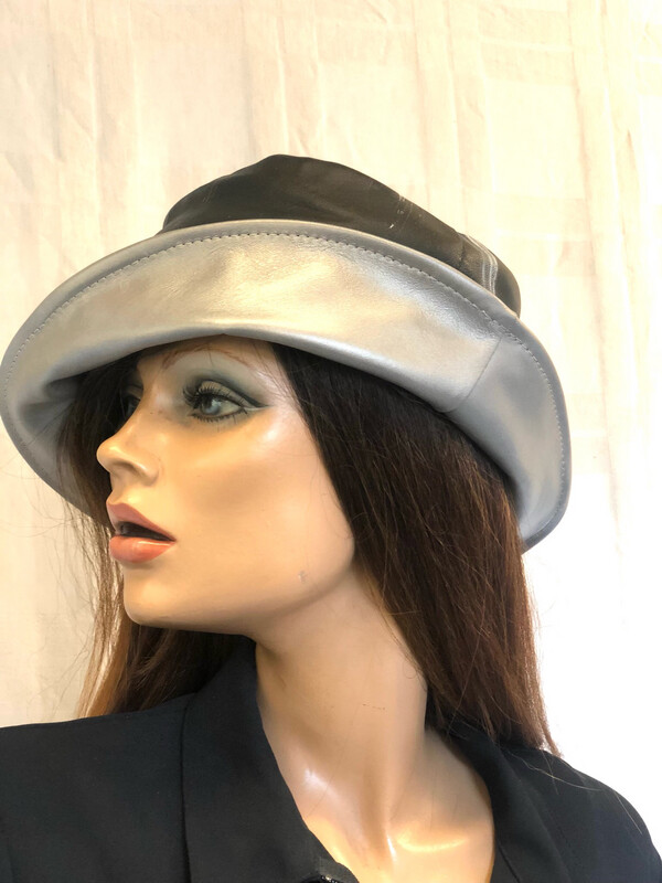 Bob cuir noir/ blanc intérieur cuir argent doublure coton, #bobcuir Bob cuir noir/ blanc intérieur cuir argent doublure coton, #bobcuir