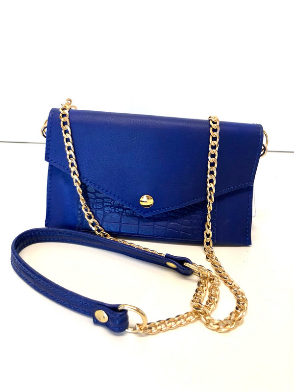 Mimi pochette cuir bleu du Nil, cuir Français fait à Toulouse pièce unique