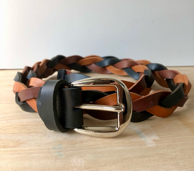 Ceinture cuir tressée pleine fleur noir, marron Kamel, cuir Français fabriquée à Toulouse 3 cm de haut, #ceinturecuirfrançais