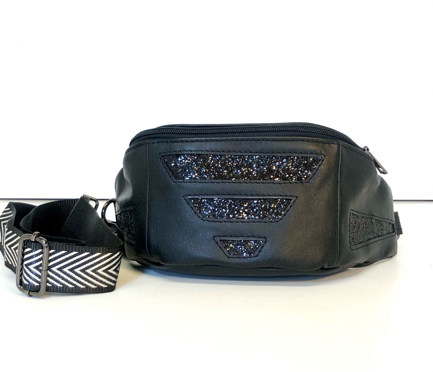 Banane sac cuir noir Français avec paillettes fait à Toulouse pièce unique