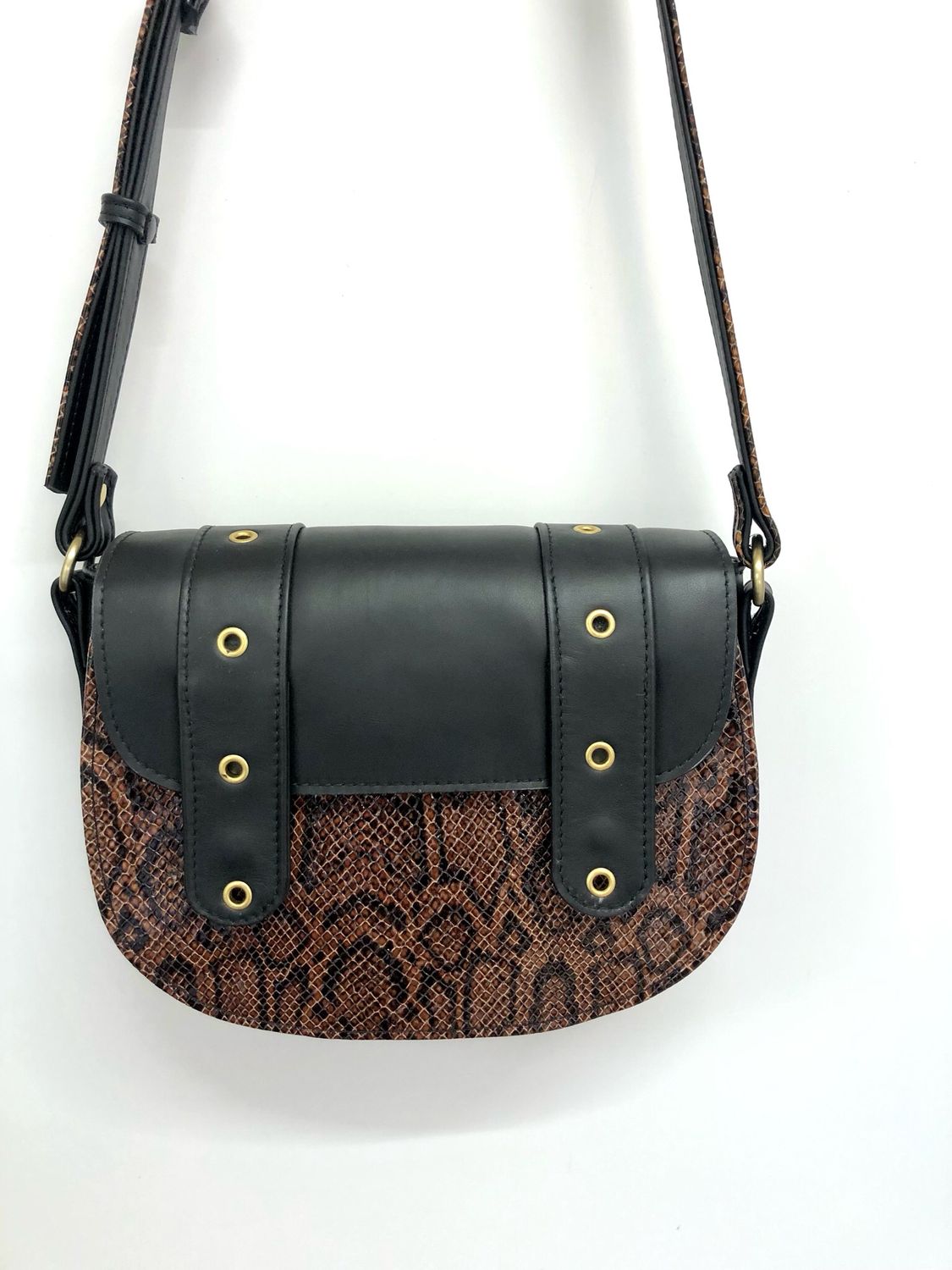 Valentine sac cuir  noir et cuir imitation serpent création unique fabriqué en France Toulouse