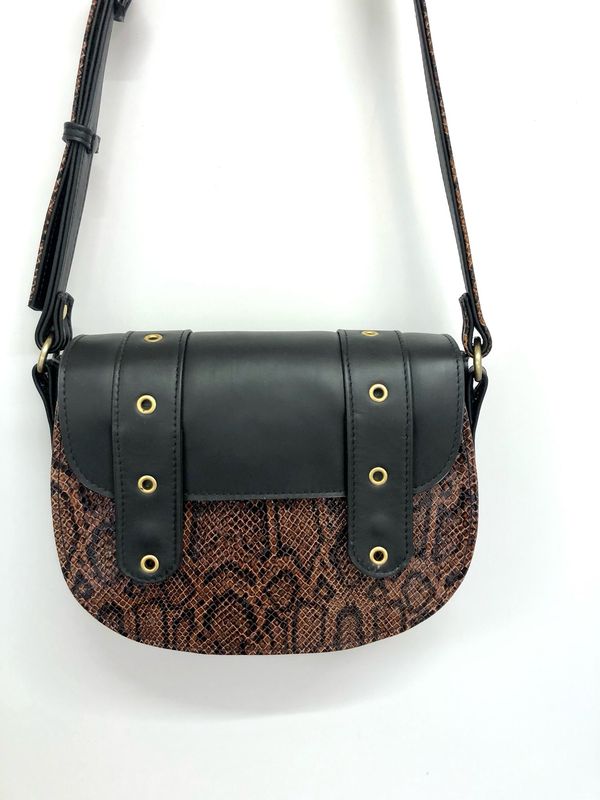 Valentine sac cuir  noir et cuir imitation serpent création unique fabriqué en France Toulouse