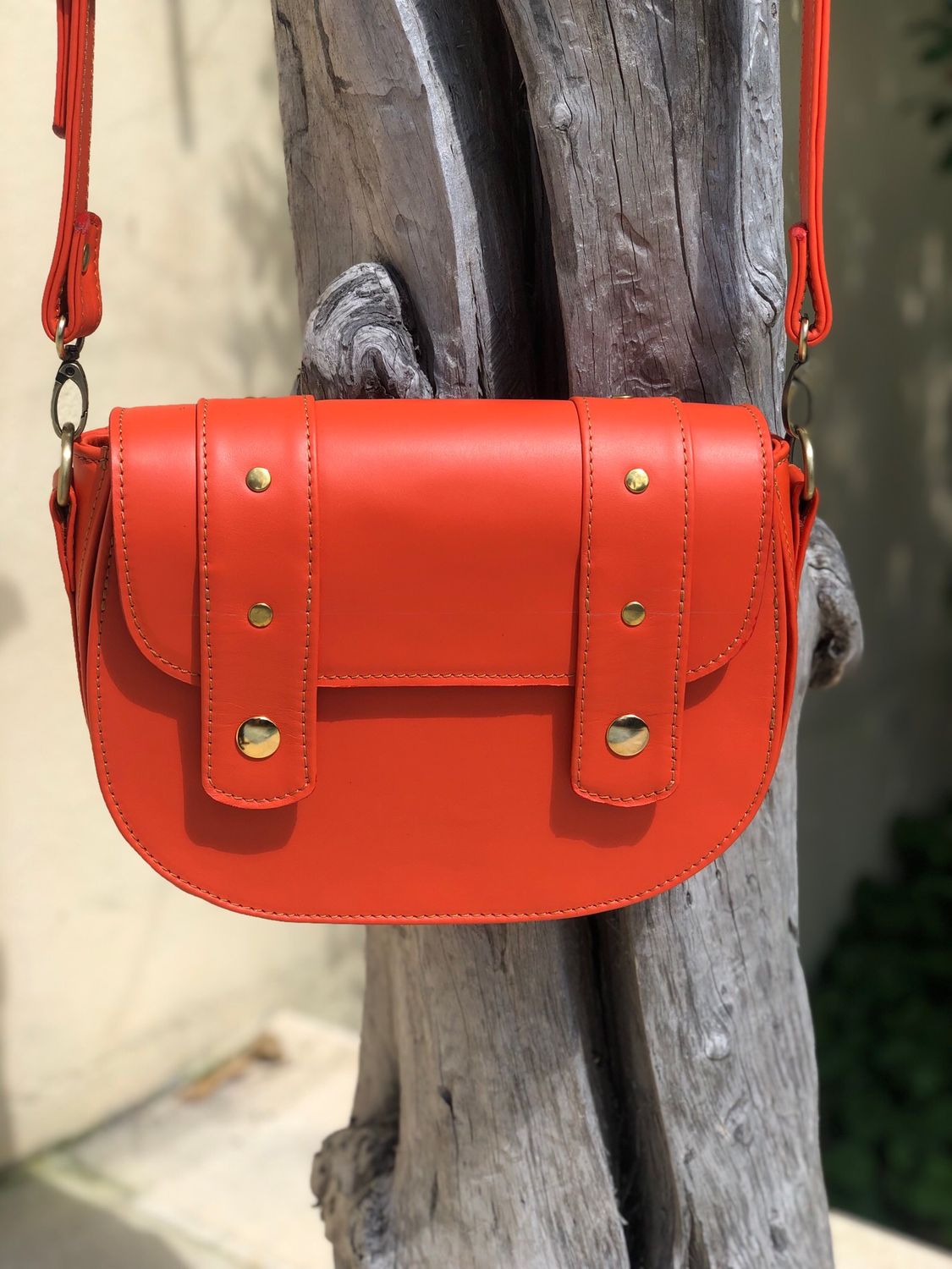 Valentine sac cuir orange création unique artisanale  fabriqué en France Toulouse