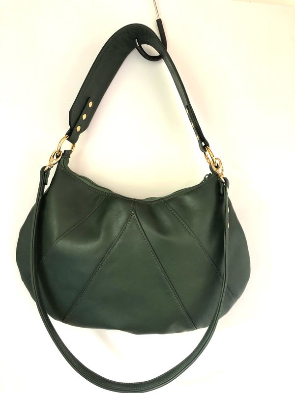 Victoire sac Hobo cuir vert empire, porté épaule ou bandoulière pièce unique fabriqué à Toulouse France