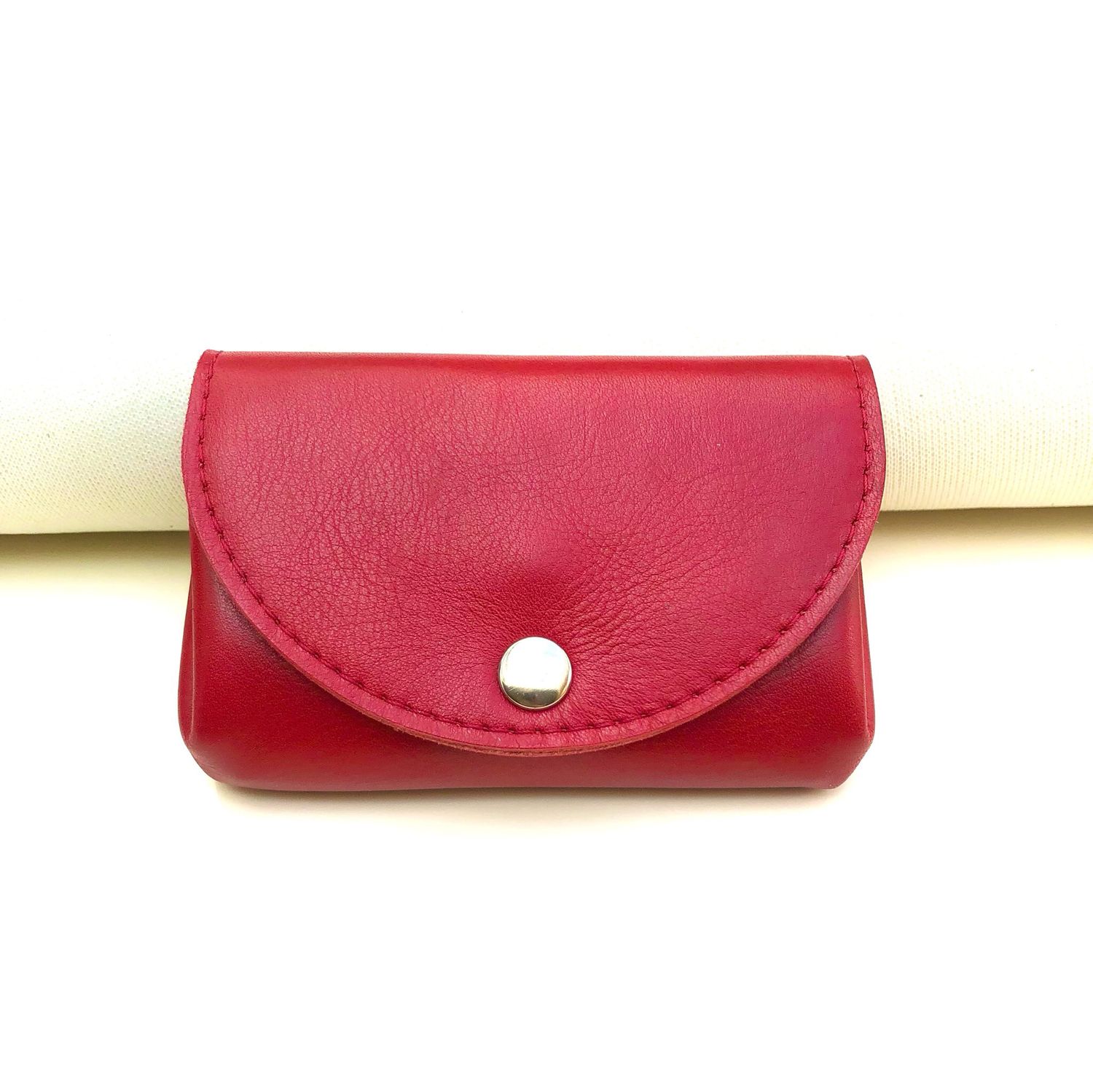 Porte monnaie Multiples rouge cuir, ultra pratique compact fait à Toulouse