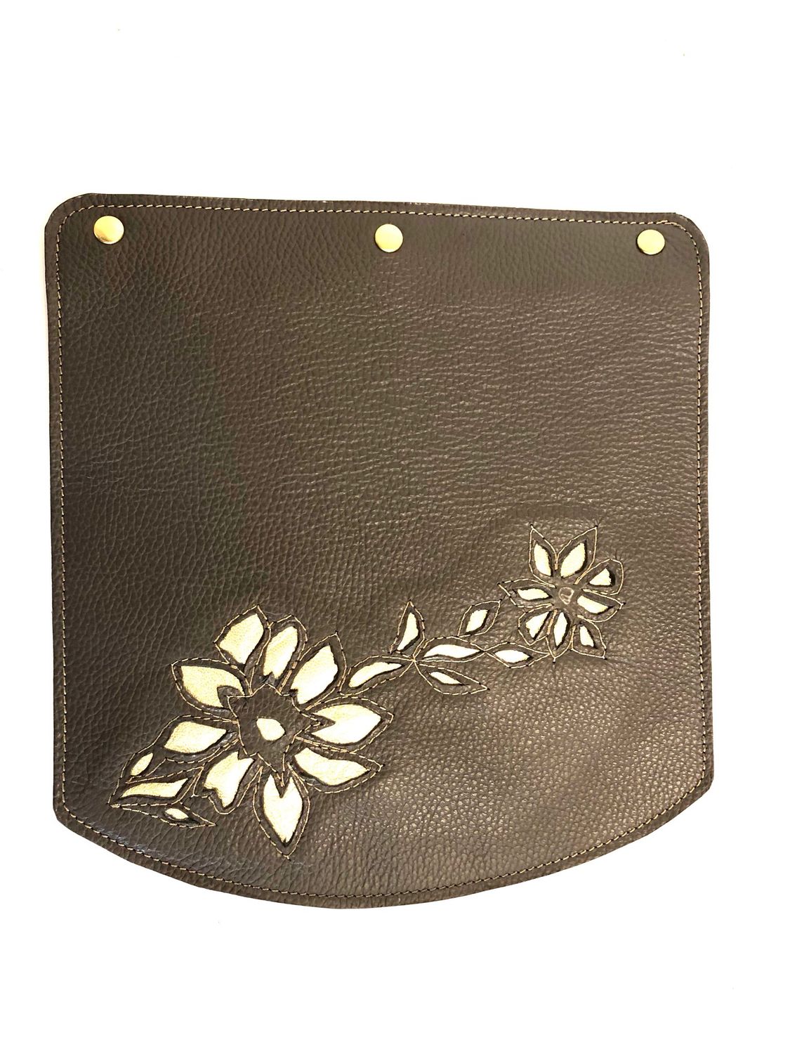 Rabat  pour sac demi lune en cuir grainé motif fleur or couleur taupe