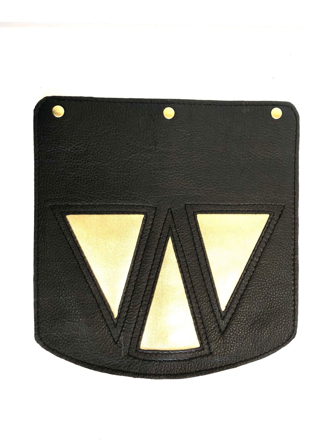 Rabat pour sac demi lune en cuir grainé noir motif  géométrique cuir or