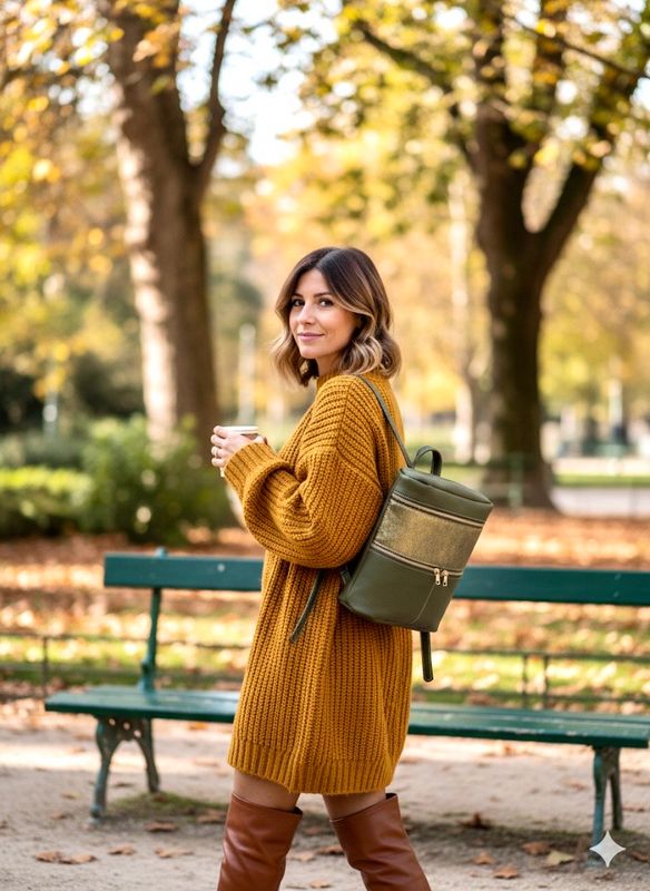 Ovaly sac à dos cuir kaki fait à Toulouse pièce unique