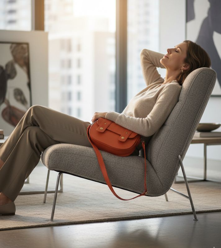 Valentine sac cuir orange création unique artisanale  fabriqué en France Toulouse