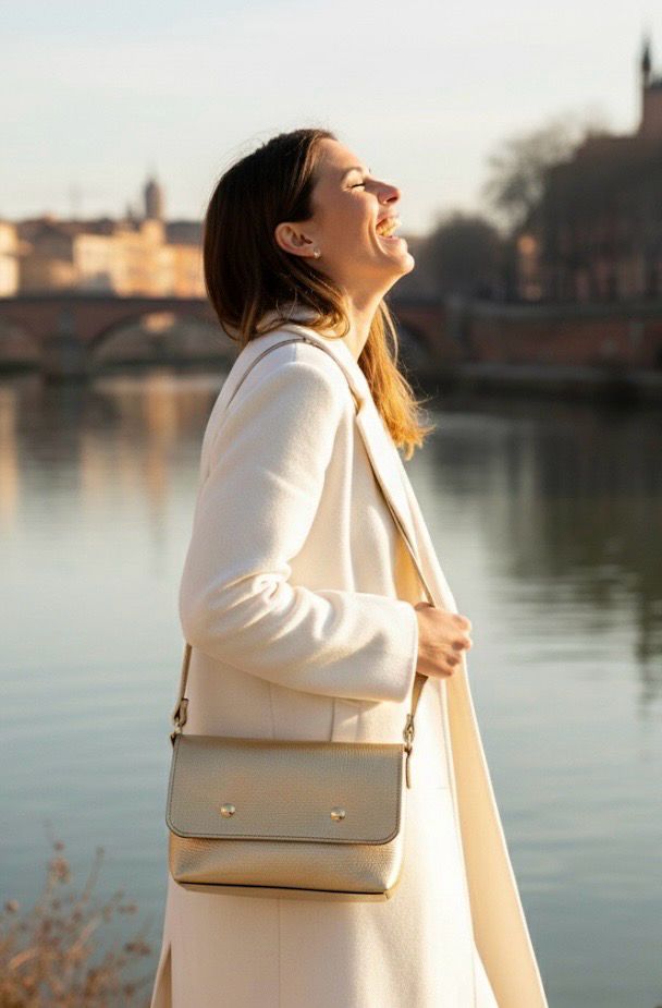 Sana cuir pleine fleur doré porté épaule ou bandoulière