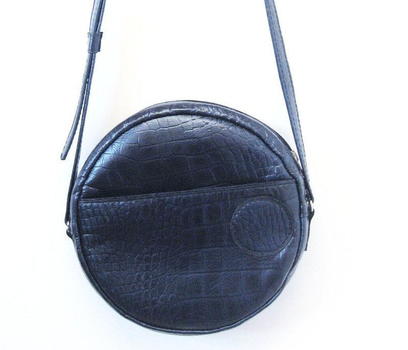 Rondine, cuir Bleu Noir à motif imitation croco, porté bandoulière#cuir femme#pièce unique