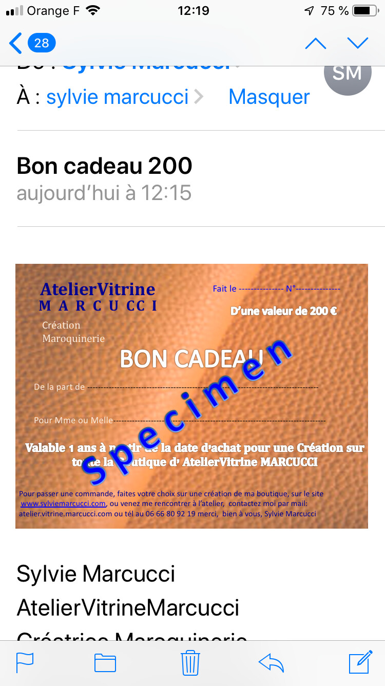 Bon cadeau Atelier Vitrine Marcucci 200 €