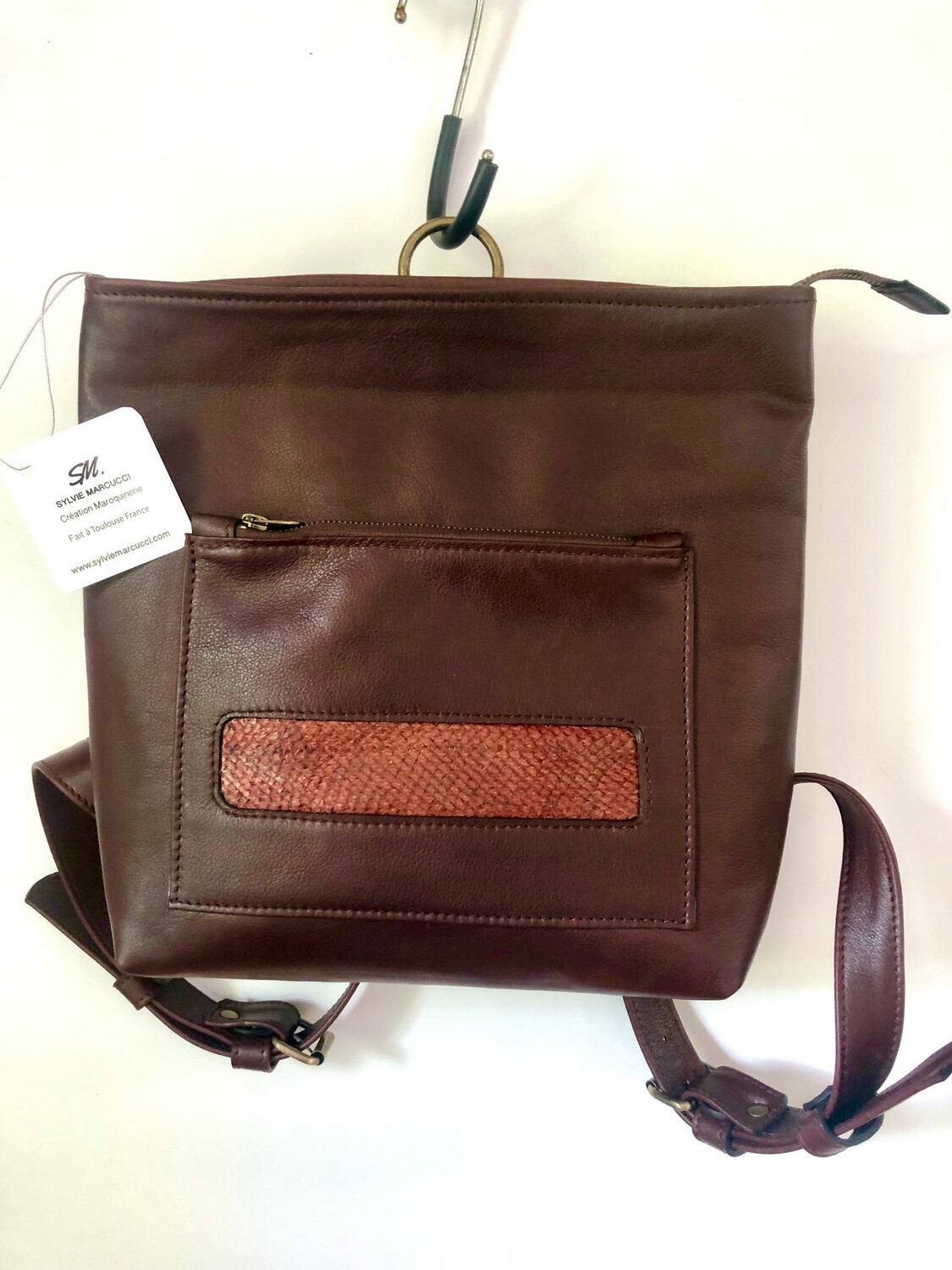 Sac à dos Ventura en cuir bordeaux et marron