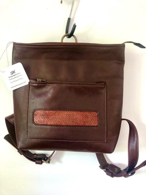 Sac à dos Ventura en cuir bordeaux et marron