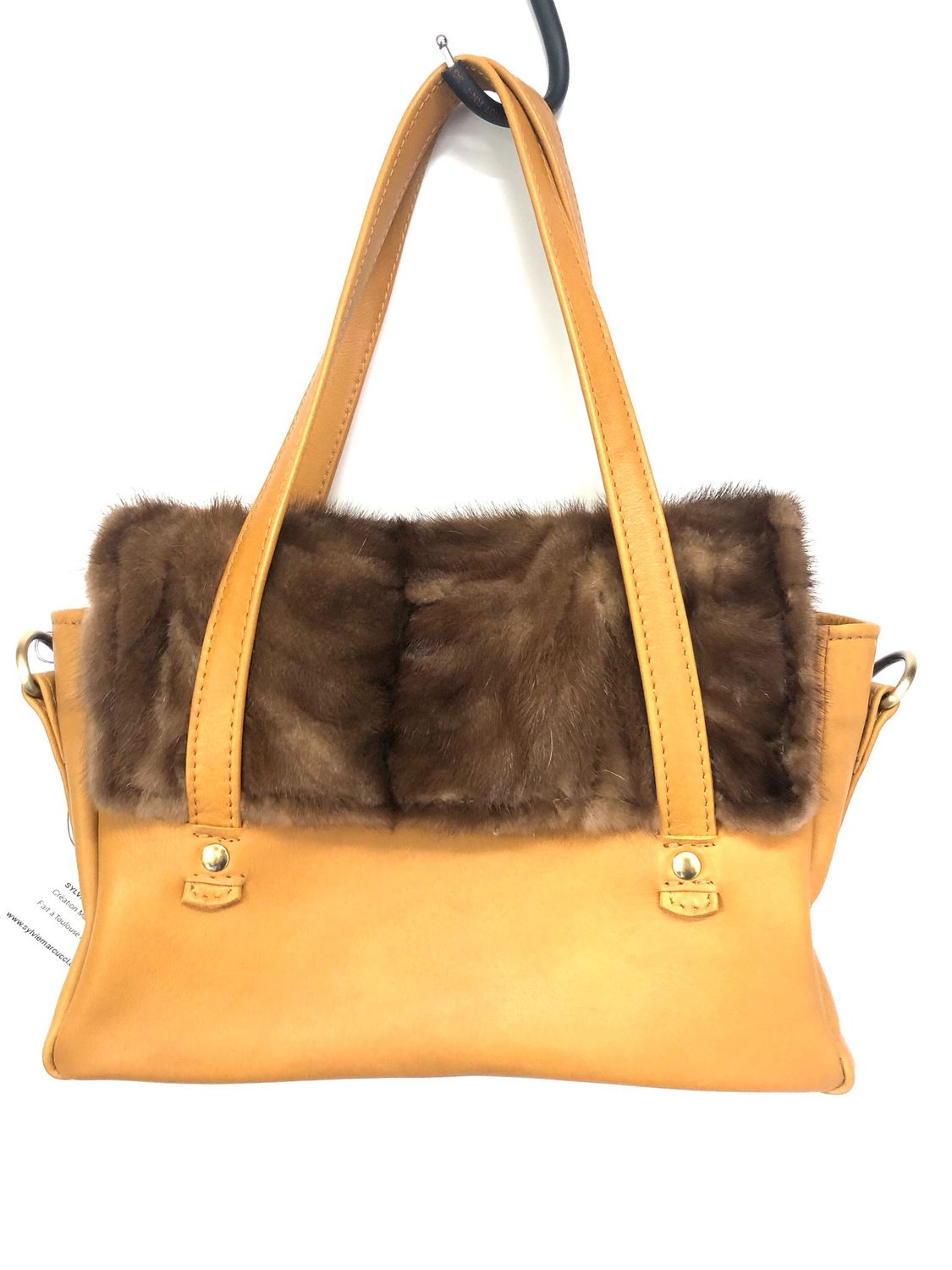 Sac Lovetoulouse en cuir camel avec fourrure upcyclée